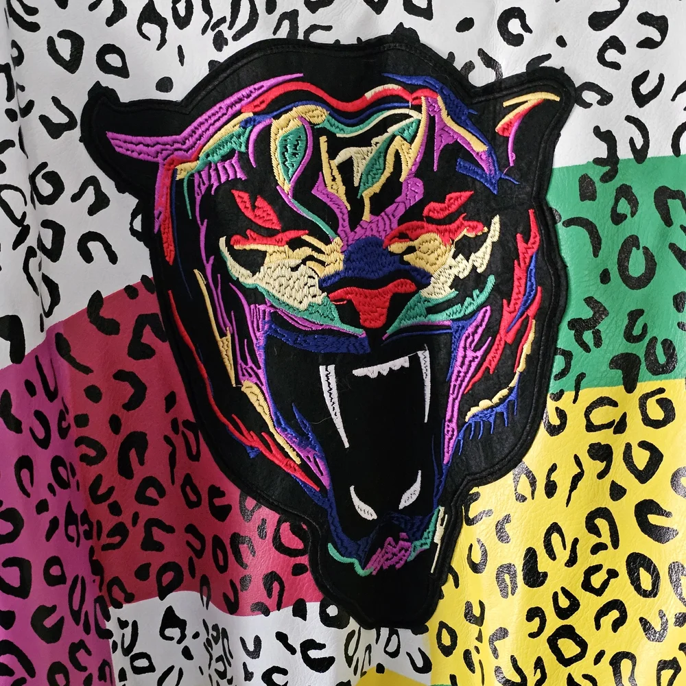 Azalea Wang Patchwork Moto Jacket Studded Graphic Leopard 1X - Picture 4 of 9